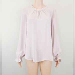 Adrianna Papell Nude polka dot long sleeve blouse SIZE M